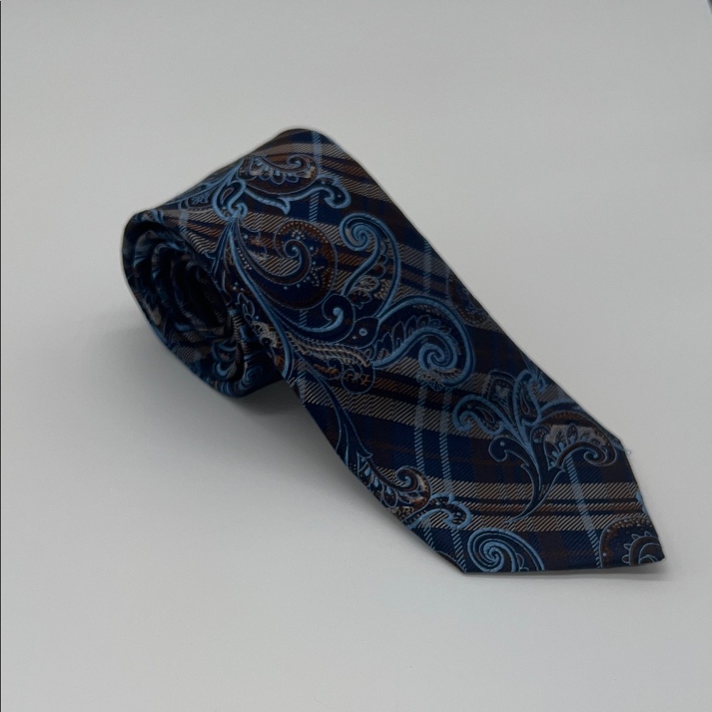 Nordstrom Men’s Shop Blue and Brown Paisley Plaid Tie